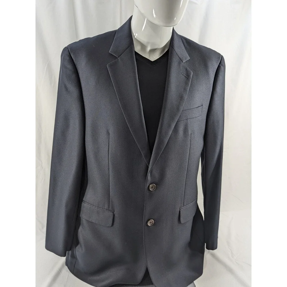 Ralph Lauren Blazer Sport Suit Jacket Coat Silk Wool 40R‎ Black Crosshatch EUC